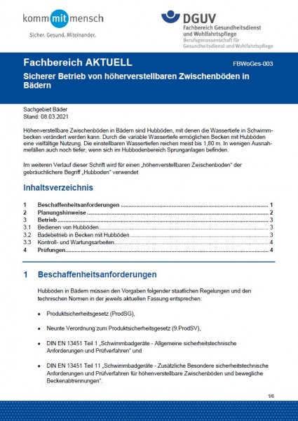 FBWoGes-003: Sicherer Betrieb von höhenverstellbaren Zwischenböden in Bädern